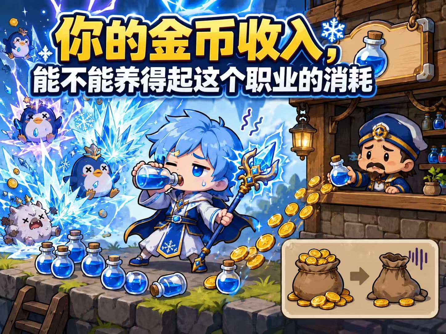冰雷法师练级时需要平衡金币收入与蓝药消耗